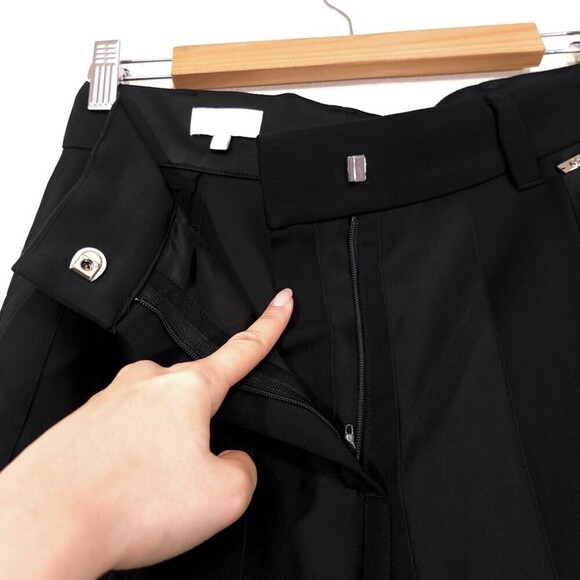 ESCADA Wool Wide Leg Trouser Split Hem Dress Pant Black Satin Stripe Old Money - Picture 10 of 15